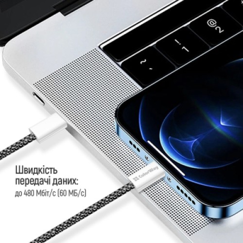 Дата кабель USB-C to Lightning 2.0m (PDF Fast Charging 27W) black ColorWay (CW-CBPDCL068-BK)