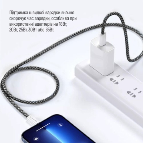 Дата кабель USB-C to USB-C 2.0m (braided cotton) (PD Fast Charging 60W) 3.0А black ColorWay (CW-CBPDCC068-BK)