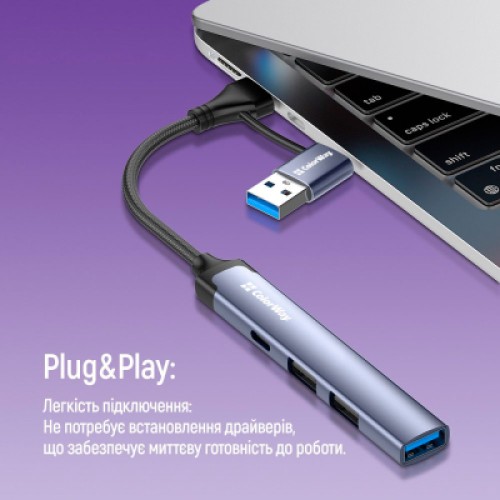 Концентратор ColorWay USB-A/USB-C 4-in-1 USB2.0х2/USB3.0/USB-C2.0 (CW-HUB06)