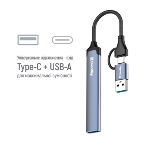 Концентратор ColorWay USB-A/USB-C 4-in-1 USB2.0х2/USB3.0/USB-C2.0 (CW-HUB06)
