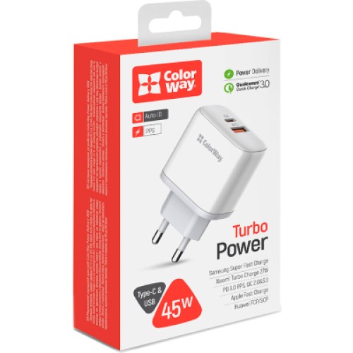 Зарядное устройство ColorWay GaN Mini 25W PD Port PPS USB-C white (CW-CHS052PD-WT)