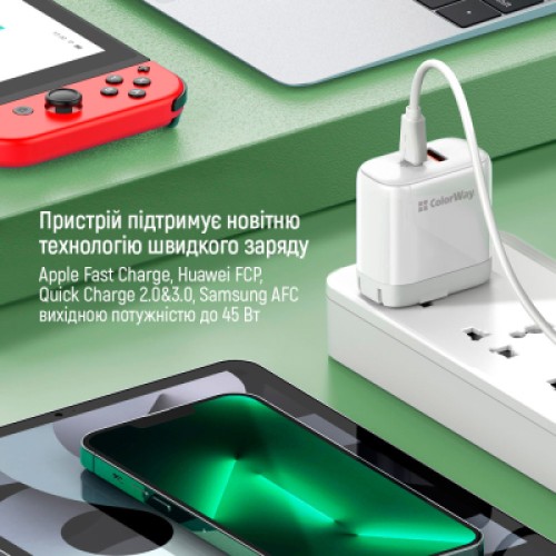 Зарядное устройство ColorWay GaN Mini 25W PD Port PPS USB-C white (CW-CHS052PD-WT)