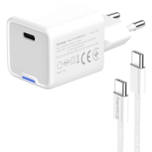 Зарядное устройство ColorWay GaN Mini 25W PD Port PPS USB-C white cable Type-C (CW-CHS052PDC-WT)