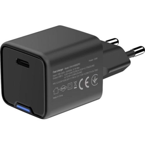 Зарядное устройство ColorWay GaN Mini 25W PD Port PPS USB-C black (CW-CHS052PD-BK)