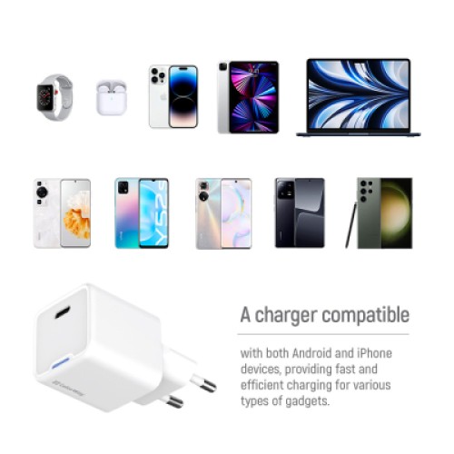 Зарядное устройство ColorWay GaN Mini 30W PD Port PPS USB (Type-C PD + USB QC4.0) cable Type-C (CW-CHS053PDC-WT)