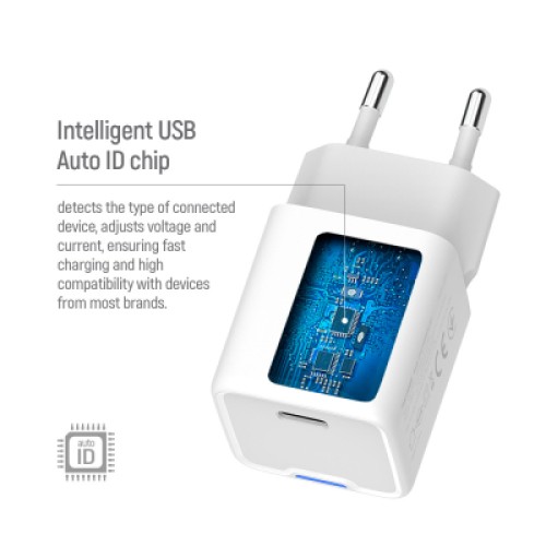 Зарядное устройство ColorWay GaN Mini 30W PD Port PPS USB (Type-C PD + USB QC4.0) cable Type-C (CW-CHS053PDC-WT)