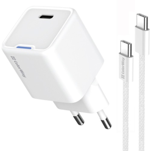 Зарядное устройство ColorWay GaN Mini 30W PD Port PPS USB (Type-C PD + USB QC4.0) cable Type-C (CW-CHS053PDC-WT)