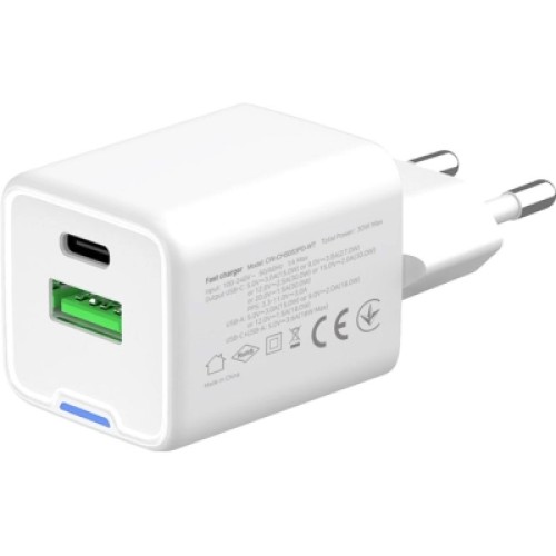 Зарядное устройство ColorWay GaN Mini 30W PD Port PPS USB (Type-C PD + USB QC4.0) white (CW-CHS053PD-WT)