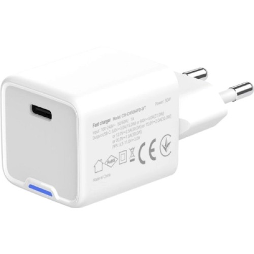 Зарядное устройство ColorWay GaN Mini 30W PD Port PPS USB-C white (CW-CHS054PD-WT)