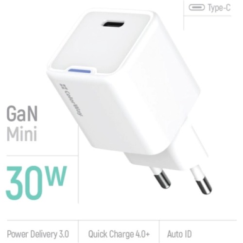 Зарядное устройство ColorWay GaN Mini 30W PD Port PPS USB-C white (CW-CHS054PD-WT)