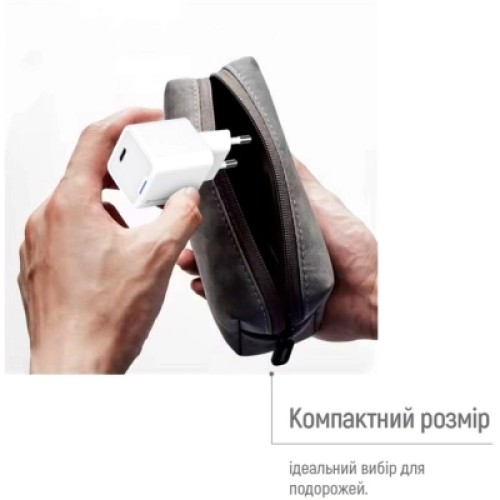 Зарядное устройство ColorWay GaN Mini 30W PD Port PPS USB-C white + cable Type-C (CW-CHS054PDC-WT)