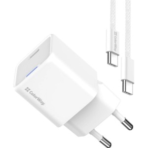 Зарядное устройство ColorWay GaN Mini 30W PD Port PPS USB-C white + cable Type-C (CW-CHS054PDC-WT)
