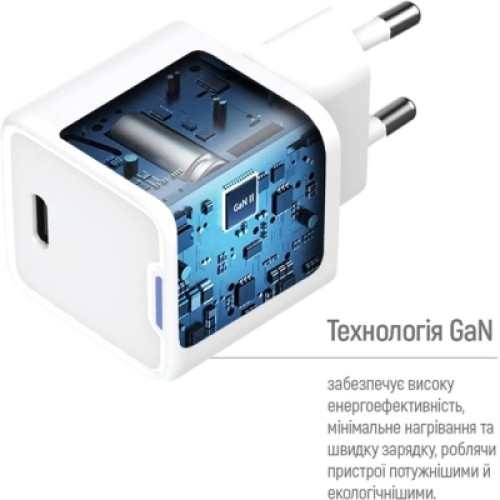 Зарядное устройство ColorWay GaN Mini 30W PD Port PPS USB-C white + cable Type-C (CW-CHS054PDC-WT)