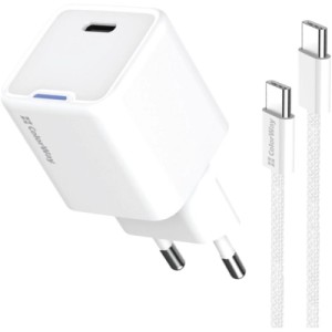 Зарядное устройство ColorWay GaN Mini 30W PD Port PPS USB-C white + cable Type-C (CW-CHS054PDC-WT)