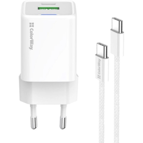 Зарядное устройство ColorWay GaN Mini 35W PD Port PPS USB (Type-C PD + USB QC4.0) cable Type-C (CW-CHS055PDC-WT)