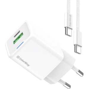 Зарядное устройство ColorWay GaN Mini 35W PD Port PPS USB (Type-C PD + USB QC4.0) cable Type-C (CW-CHS055PDC-WT)
