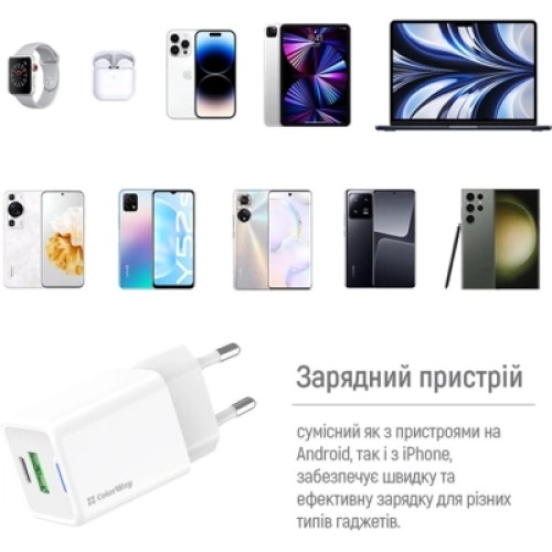 Зарядное устройство ColorWay GaN Mini 35W PD Port PPS USB (Type-C PD + USB QC4.0) white (CW-CHS055PD-WT)