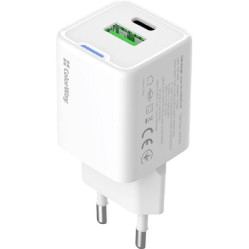 Зарядное устройство ColorWay GaN Mini 35W PD Port PPS USB (Type-C PD + USB QC4.0) white (CW-CHS055PD-WT)
