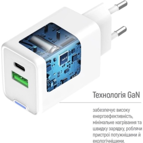 Зарядное устройство ColorWay GaN Mini 35W PD Port PPS USB (Type-C PD + USB QC4.0) white (CW-CHS055PD-WT)
