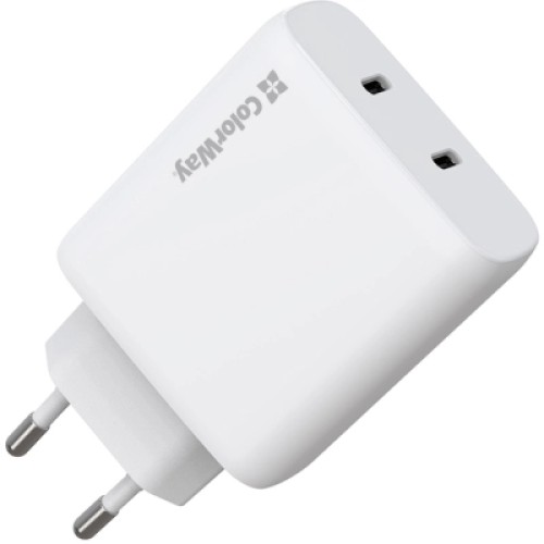 Зарядное устройство ColorWay GaN Mini 50W PD Port PPS USB (Type-C PD 30W + Type-C PD 20W) white (CW-CHS050PD-WT)