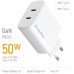 Зарядное устройство ColorWay GaN Mini 50W PD Port PPS USB (Type-C PD 30W + Type-C PD 20W) white (CW-CHS050PD-WT)