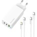 Зарядное устройство ColorWay GaN Mini 65W PD Port PPS USB (USB-2C1A) cable Type-C&Lightning (CW-CHS058PDCL-WT)