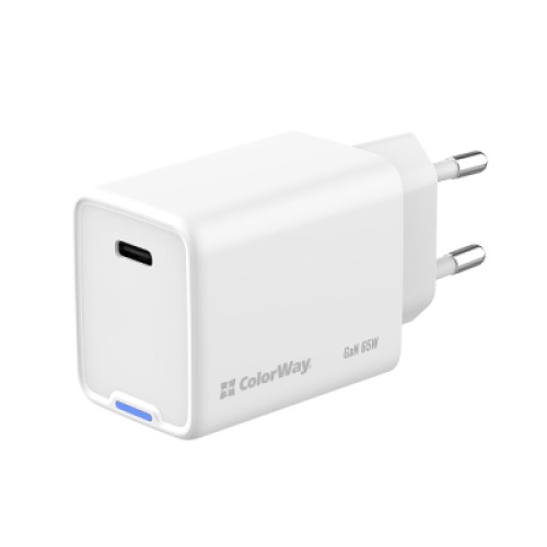 Зарядное устройство ColorWay GaN Mini 65W PD Port PPS USB-C white (CW-CHS049PD-WT)