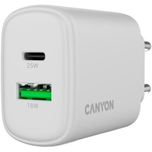 Зарядное устройство Canyon OnCharge 250 25W 1xPD 1xQC EU White (CNE-CHA250-21)