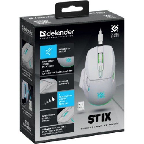 Мышка Defender Stix GM-009 LED Wireless White (52009)