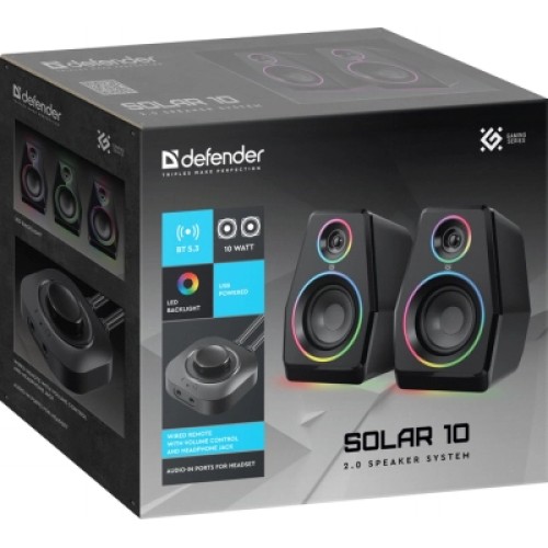 Акустическая система Defender Solar 10 LED Bluetooth USB Black (65940)