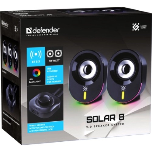 Акустическая система Defender Solar 8 LED Bluetooth USB Black (65938)