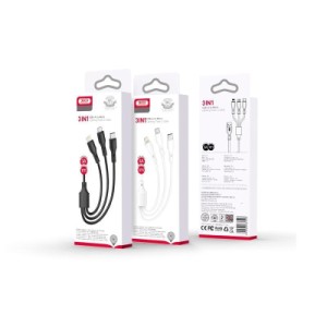 Дата кабель USB 2.0 AM to Lightning + Micro 5P + Type-C 1.0m 2.4A XO (CB-23U3)