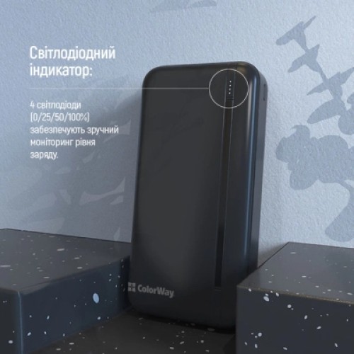 Батарея универсальная ColorWay 20 000 mAh Portable Charger (USB/QC3.0 + USB-C/PD/22.5W) Black (CW-PB200LPB4BK-PD)