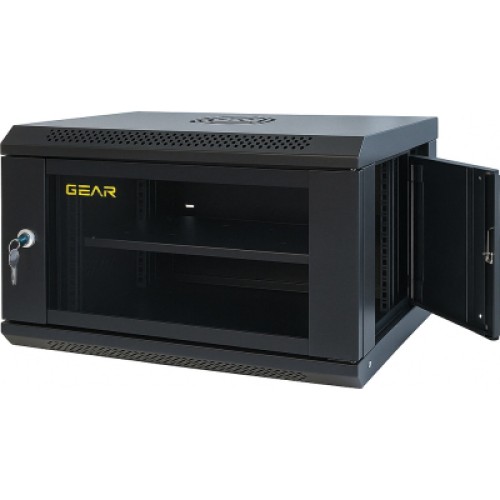 Шкаф настенный GEAR 6U 19" 600x450x350 мм, + полка 19", black (GWMSN-6U-600-450)