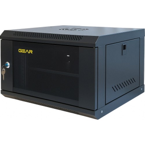 Шкаф настенный GEAR 6U 19" 600x450x350 мм, + полка 19", black (GWMSN-6U-600-450)