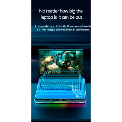 Подставка для ноутбука IceCoorel 10-19", 15*60mm 2550 RPM, 2*USB, + LCD, 415x296x28mm, RGB (K15D)