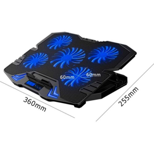 Подставка для ноутбука IceCoorel 10-15", 1*125mm 1400 RPM + 4*70mm 2500 RPM, 2*USB, 365x297x30mm, Blue (K5Bl)