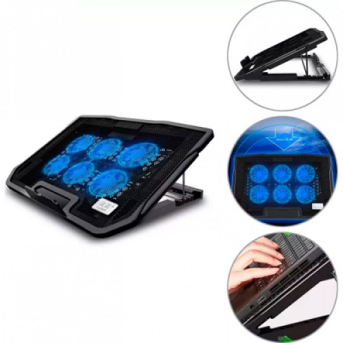 Подставка для ноутбука IceCoorel 10-17", 6*70mm 1800 RPM, 2*USB, + LCD, 365*297*30mm, Black (K8)