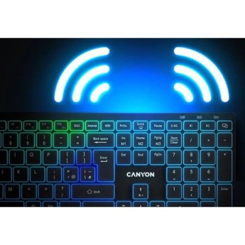 Клавиатура Canyon HKB-W11 Slim Dual Mode Wireless/Bluetooth RGB UA Black (CNS-HBTK11B)