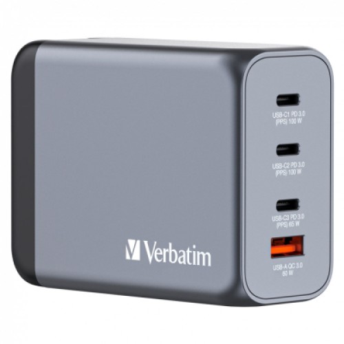Зарядное устройство Verbatim GaN 200 W 4 ports (2xUSB-C-100 W,USB-C-65 W /USB-A -3.0) (32204)