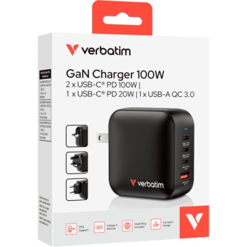 Зарядное устройство Verbatim MiniGaN 100 W 4 ports (3xUSB-C/1xUSB-A) (32231)