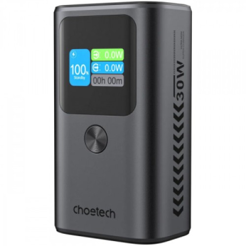 Батарея универсальная Choetech 10000mAh 30W, PD, USB-C, USB-A, Color Display Clock, functionsAlarm,Stopwatch,Timer (B701-CCGY)