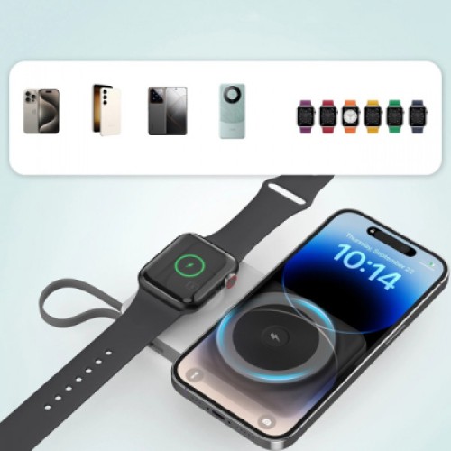 Батарея универсальная Choetech Magnetic Wireless 10000mAh 15W, PD, QC/3.0, 3in1charg. with build-in cable (B695-GW)
