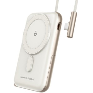 Батарея универсальная Choetech Magnetic Wireless 10000mAh 20W, PD, Qi-15W, USB-C In/Out, buid-in cabel, White (B735-CCWH)
