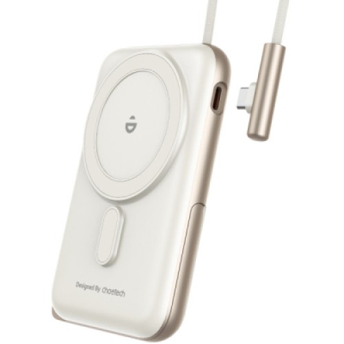 Батарея универсальная Choetech Magnetic Wireless 10000mAh 20W, PD, Qi-15W, USB-C In/Out, buid-in cabel, White (B735-CCWH)