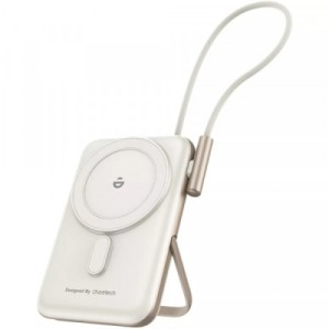 Батарея универсальная Choetech Magnetic Wireless 10000mAh 20W, PD, Qi-15W, USB-C In/Out, buid-in cabel, White (B735-CCWH)