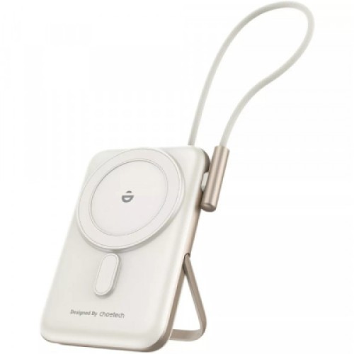 Батарея универсальная Choetech Magnetic Wireless 10000mAh 20W, PD, Qi-15W, USB-C In/Out, buid-in cabel, White (B735-CCWH)