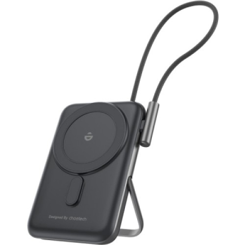 Батарея универсальная Choetech Magnetic Wireless 10000mAh 20W, PD, Qi-15W, USB-C In/Out, build-in cabel, Black (B735-CCBK)