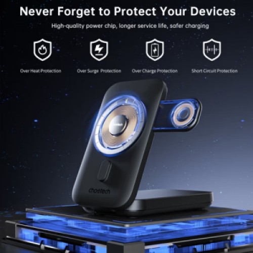 Батарея универсальная Choetech Magnetic Wireless 10000mAh 20W, PD, Qi-2 15W, USB-C, Lightning, Apple Watch charger (B750-CCBK)