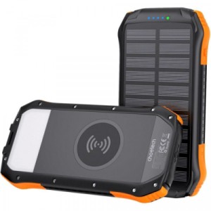 Батарея універсальна Choetech Wireless 20000mAh 20W, PD, QC/3.0, solar panel, Qi-5W, Black-Orange (B657-OR)
